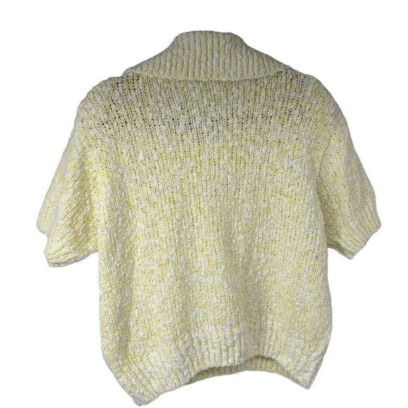 90’s Yellow Marled Knit‎ Collared Floral Appliqué Details Women’s Short Skeeve - Picture 2 of 5